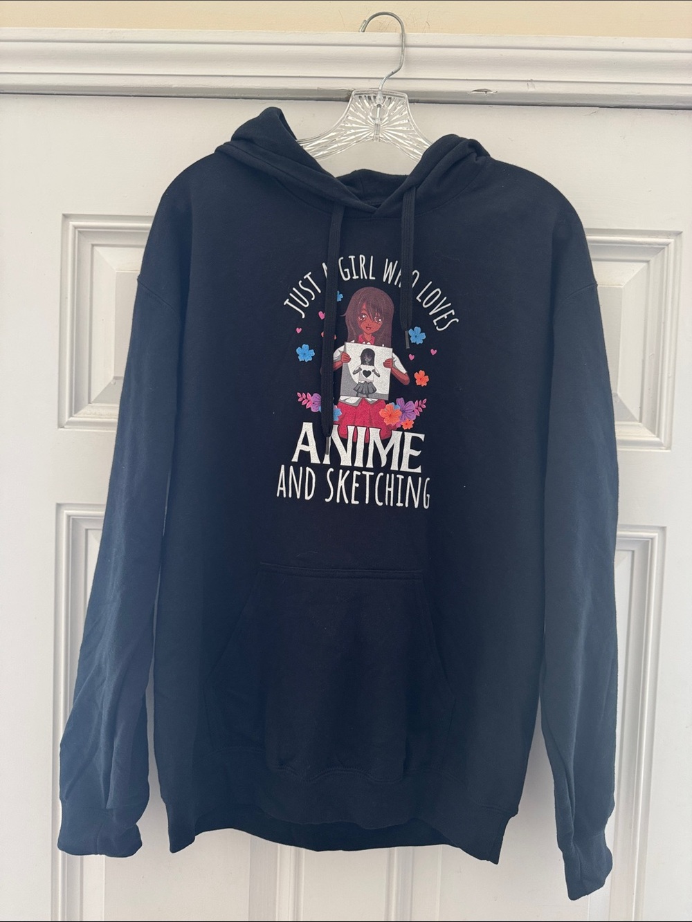 Black "Anime and Sketching" Graphic Hoodie